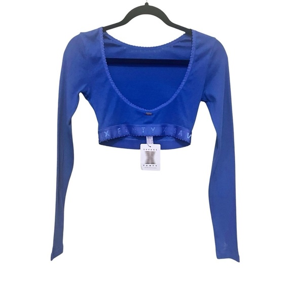 SAVAGE x Fenty NWT Jersey Knit Pointelle Long Sleeve Crop Top Blue Size XS - Picture 10 of 12